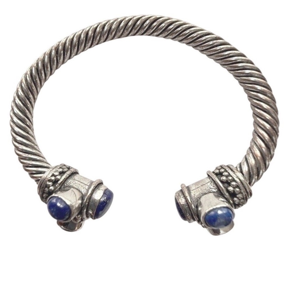 Silver Tone Blue Lapis Stone Bajalia Twisted Cuff Bracelet
